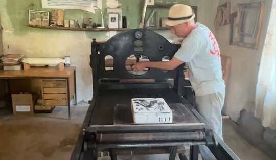 Lithography printing press at ByurArt, Byurakan